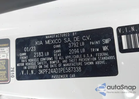 2023 Kia Forte Lxs from USA, damaged, VIN 3KPF24AD1PE587338